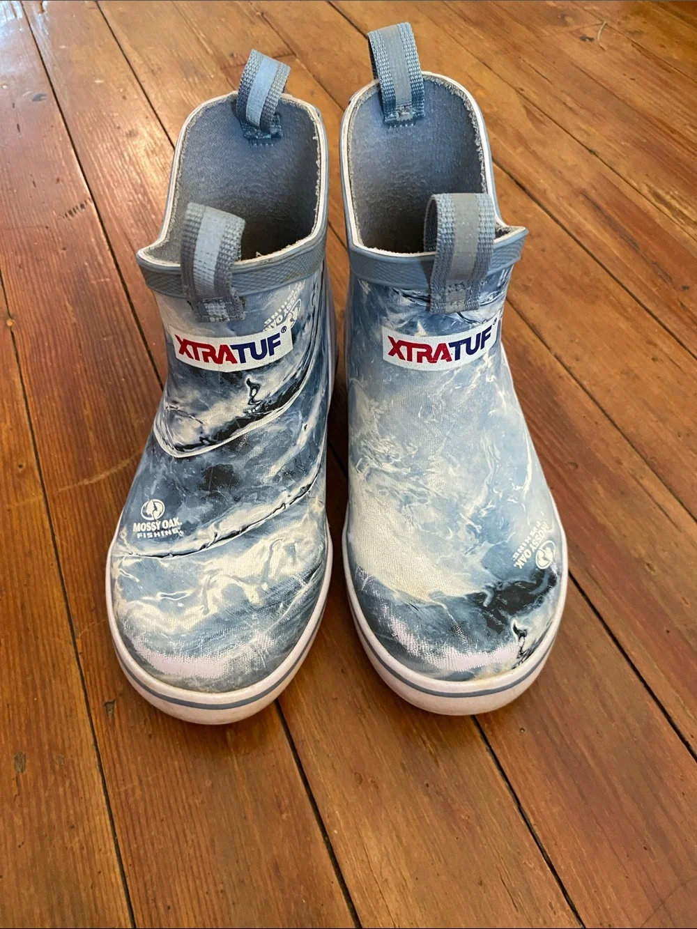 Xtratuf Kid’s Ankle Deck Boot Mossy Oak Fishing Marbled blue Size 12